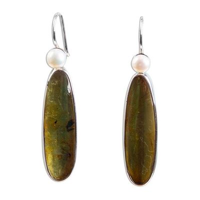 Alternate image for Unique Sterling Silver and Amber Drop Earrings Shadowed Sunlight