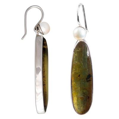 Alternate image for Unique Sterling Silver and Amber Drop Earrings Shadowed Sunlight