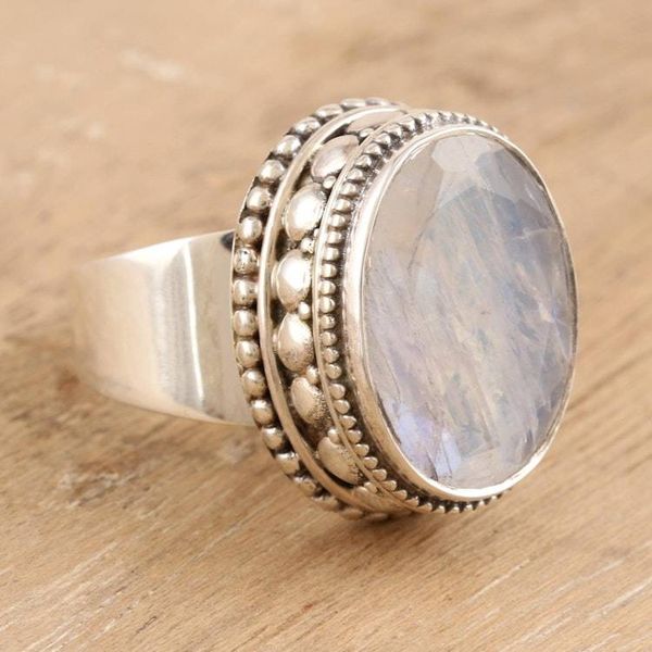 Alternate image for Sterling Silver and Rainbow Moonstone Cocktail Ring Misty Enclave