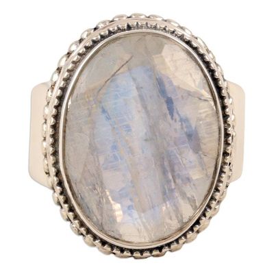 Alternate image for Sterling Silver and Rainbow Moonstone Cocktail Ring Misty Enclave