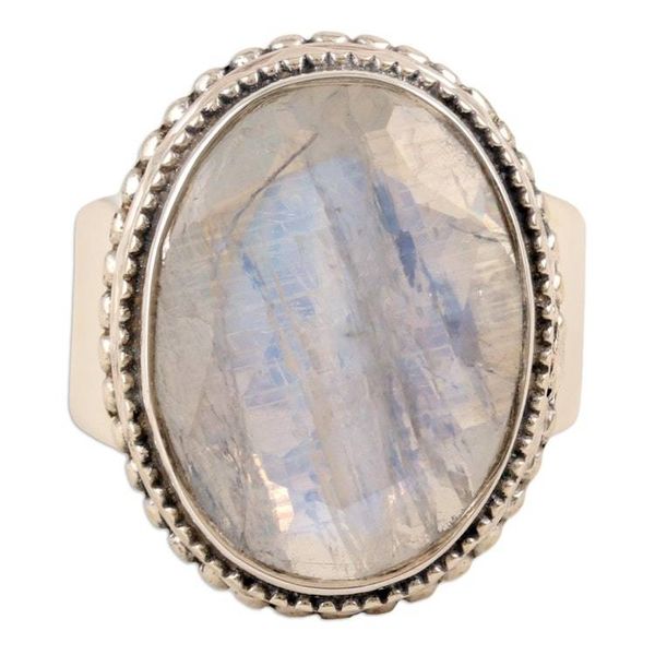 Alternate image for Sterling Silver and Rainbow Moonstone Cocktail Ring Misty Enclave