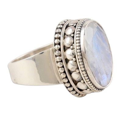 Alternate image for Sterling Silver and Rainbow Moonstone Cocktail Ring Misty Enclave