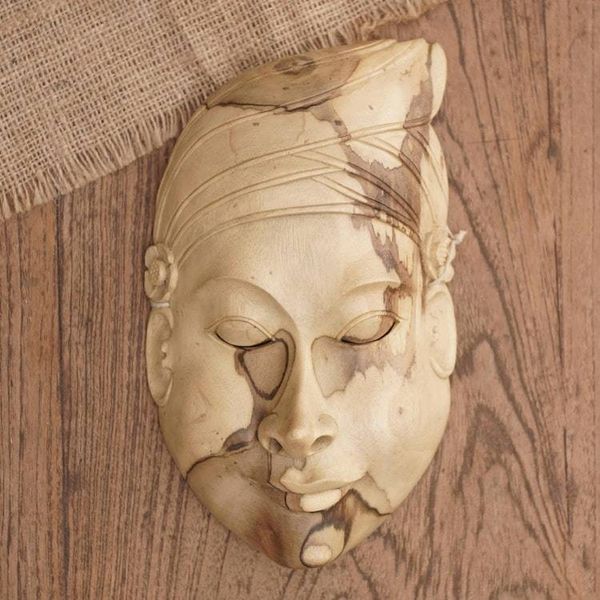 Alternate image for Hand Crafted Hibiscus Wood Mask Old Woman