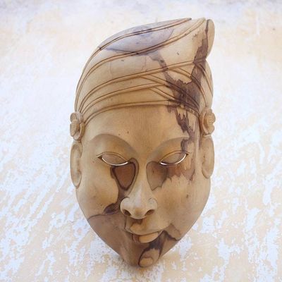 Alternate image for Hand Crafted Hibiscus Wood Mask Old Woman