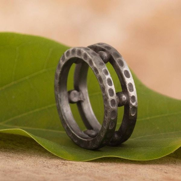 Alternate image for Mens Dark Sterling Silver Band Ring from Peru Dark Thor