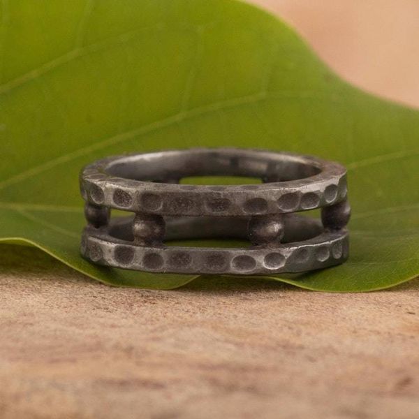 Alternate image for Mens Dark Sterling Silver Band Ring from Peru Dark Thor