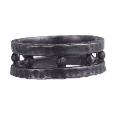 Alternate image for Mens Dark Sterling Silver Band Ring from Peru Dark Thor