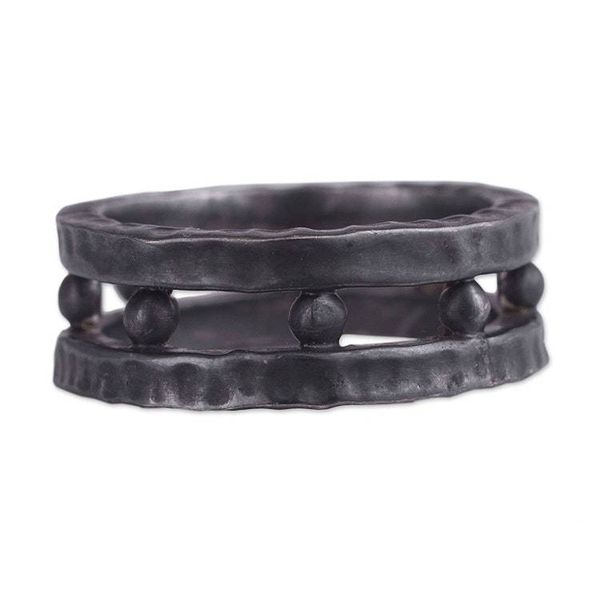 Alternate image for Mens Dark Sterling Silver Band Ring from Peru Dark Thor