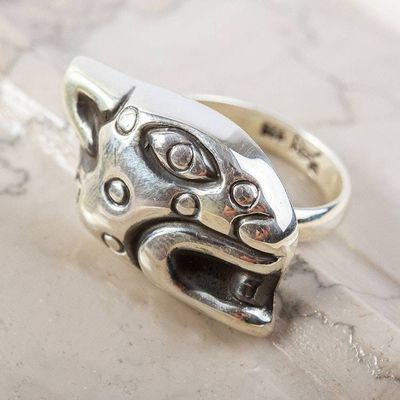 Primary image for Unisex Handcrafted Sterling Silver Jaguar Head Cocktail Ring Prowl
