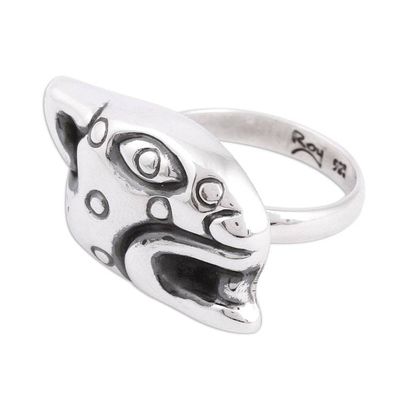 Alternate image for Unisex Handcrafted Sterling Silver Jaguar Head Cocktail Ring Prowl