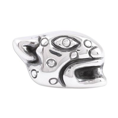 Alternate image for Unisex Handcrafted Sterling Silver Jaguar Head Cocktail Ring Prowl