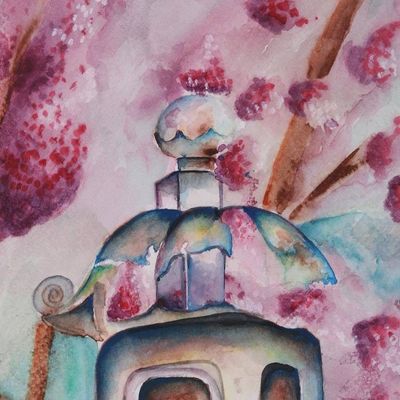 Alternate image for Signed Realist Painting of a Zen Garden from India Zen Garden