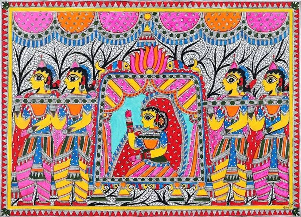 Bridal Procession Madhubani Painting from India 'Doli Kahar'