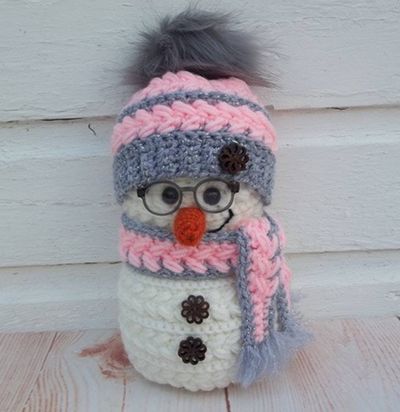 Alternate image for Cool Crochet Snowman in Pink and Gray