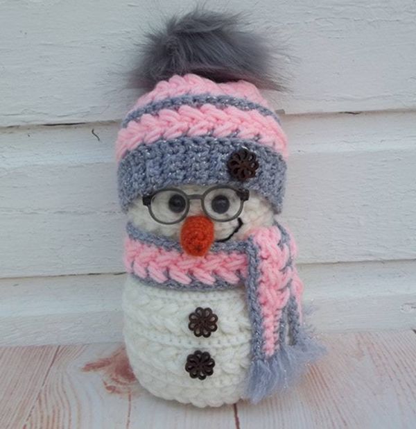 Alternate image for Cool Crochet Snowman in Pink and Gray