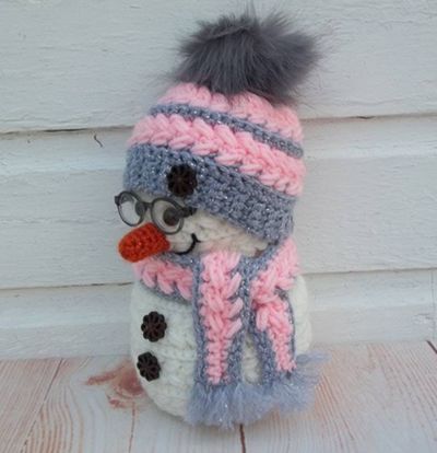 Alternate image for Cool Crochet Snowman in Pink and Gray
