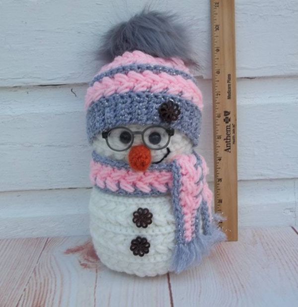 Alternate image for Cool Crochet Snowman in Pink and Gray