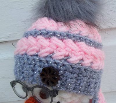Alternate image for Cool Crochet Snowman in Pink and Gray