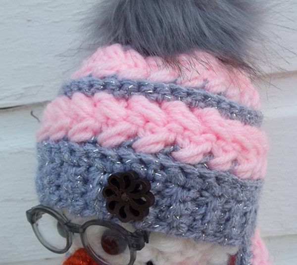 Alternate image for Cool Crochet Snowman in Pink and Gray