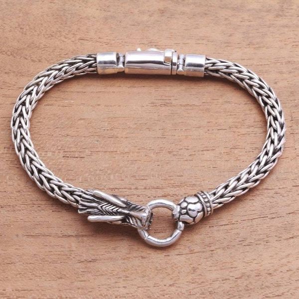 Alternate image for Dragon-Themed Sterling Silver Pendant Bracelet from Bali Dragon Grasp