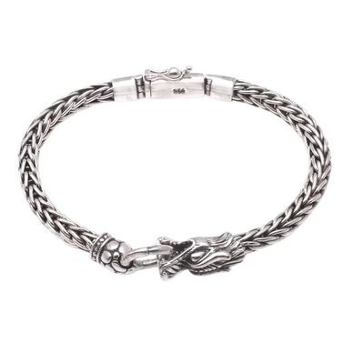 Alternate image for Dragon-Themed Sterling Silver Pendant Bracelet from Bali Dragon Grasp