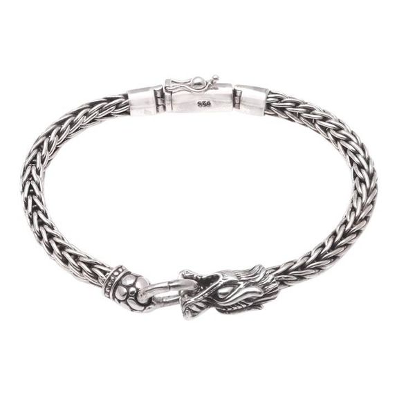Alternate image for Dragon-Themed Sterling Silver Pendant Bracelet from Bali Dragon Grasp