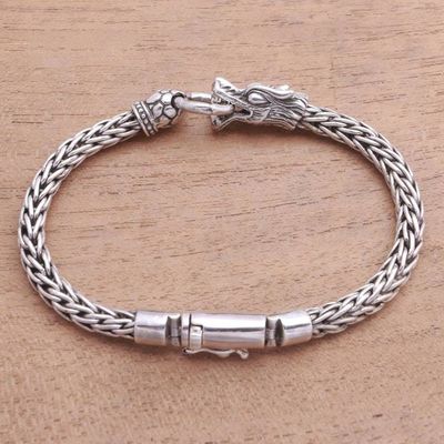 Alternate image for Dragon-Themed Sterling Silver Pendant Bracelet from Bali Dragon Grasp