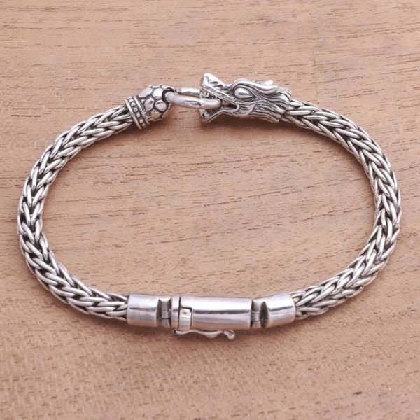 Alternate image for Dragon-Themed Sterling Silver Pendant Bracelet from Bali Dragon Grasp