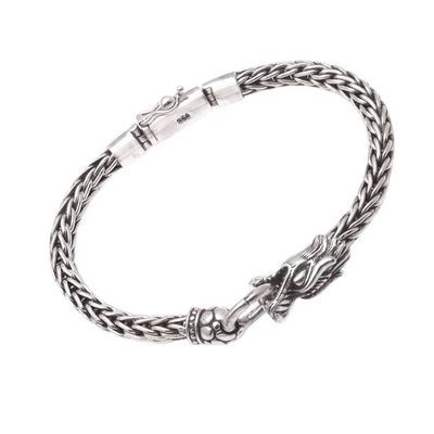 Alternate image for Dragon-Themed Sterling Silver Pendant Bracelet from Bali Dragon Grasp