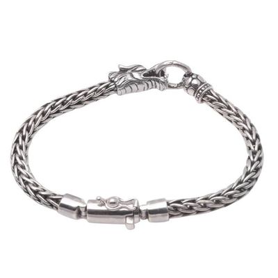 Alternate image for Dragon-Themed Sterling Silver Pendant Bracelet from Bali Dragon Grasp