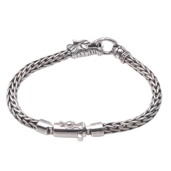 Alternate image for Dragon-Themed Sterling Silver Pendant Bracelet from Bali Dragon Grasp