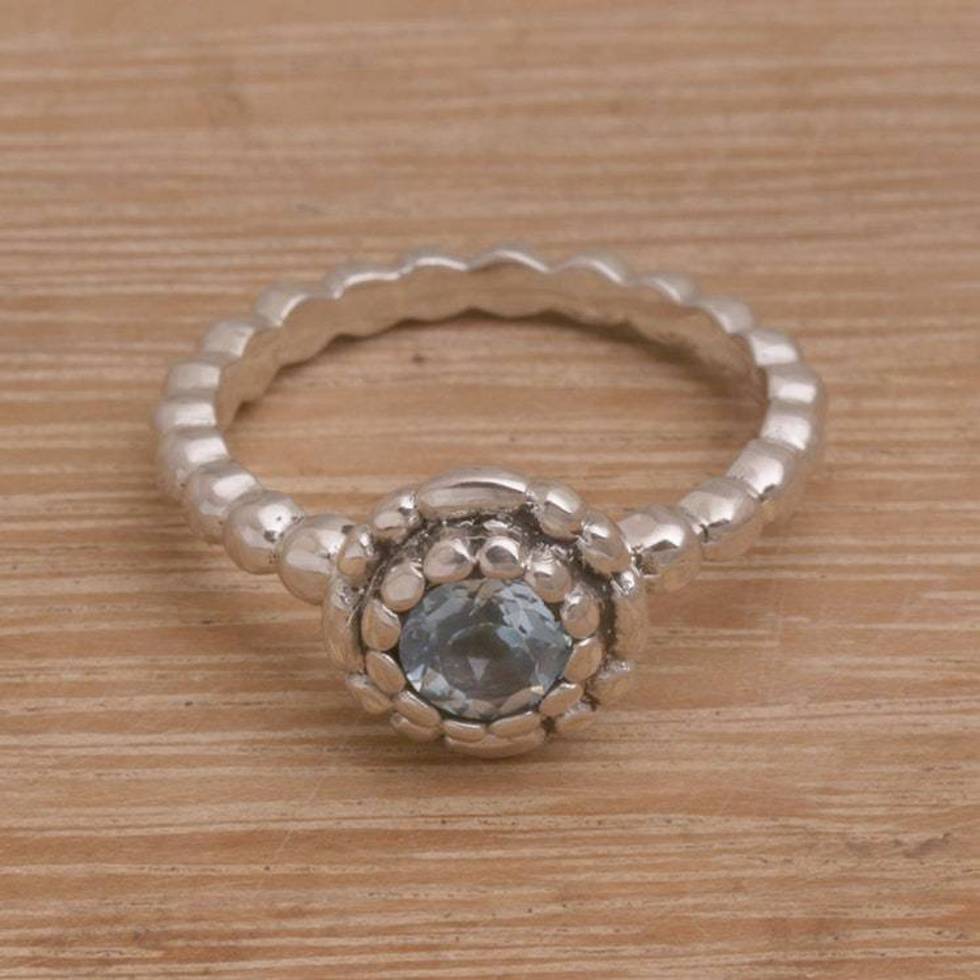 Sterling Silver and Blue Topaz Flower Ring from Bali 'Pretty Posy'