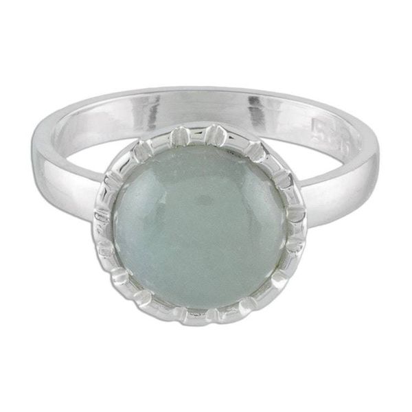 Alternate image for Sterling Silver Ring with a Pale Ice Green Jade Circle Ice Green Moon