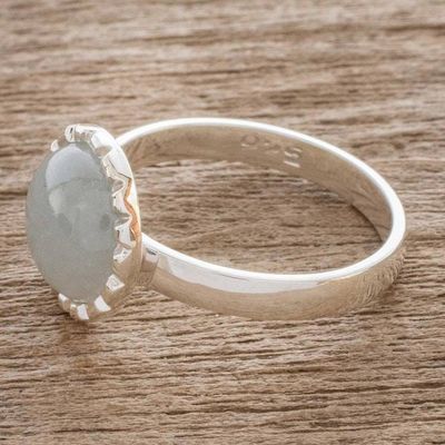 Alternate image for Sterling Silver Ring with a Pale Ice Green Jade Circle Ice Green Moon