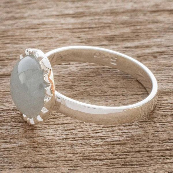 Alternate image for Sterling Silver Ring with a Pale Ice Green Jade Circle Ice Green Moon