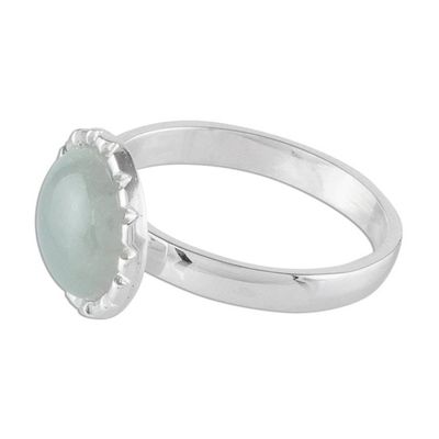 Alternate image for Sterling Silver Ring with a Pale Ice Green Jade Circle Ice Green Moon