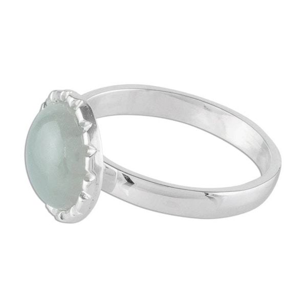Alternate image for Sterling Silver Ring with a Pale Ice Green Jade Circle Ice Green Moon