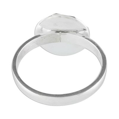 Alternate image for Sterling Silver Ring with a Pale Ice Green Jade Circle Ice Green Moon