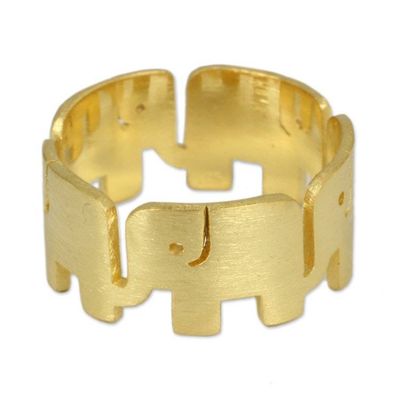 Alternate image for Unique Gold Plated Band Ring Elephant Pride