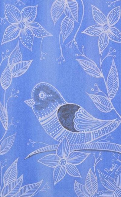 Main image for Signed Blue Folk Art Painting of a Bird from India Spring Delight