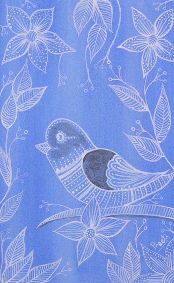 Alternate image for Signed Blue Folk Art Painting of a Bird from India Spring Delight