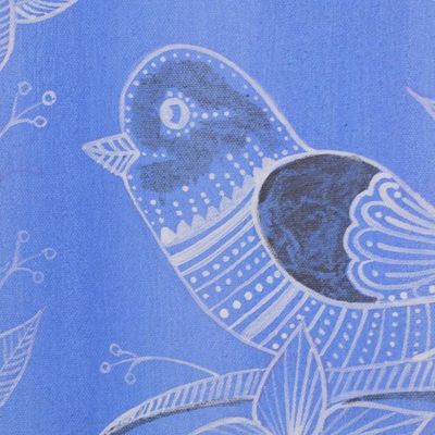 Alternate image for Signed Blue Folk Art Painting of a Bird from India Spring Delight