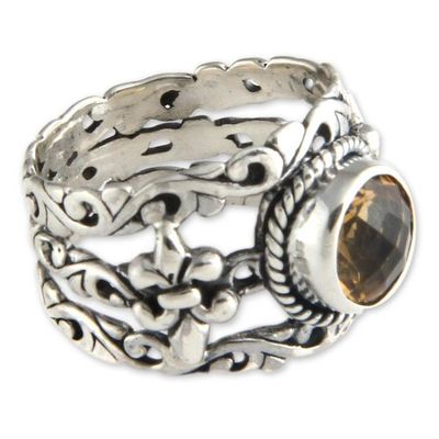 Alternate image for Unique Indonesian Citrine and Silver Cocktail Ring Golden Fleur de Lis