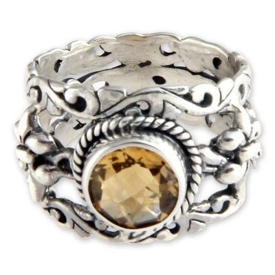 Alternate image for Unique Indonesian Citrine and Silver Cocktail Ring Golden Fleur de Lis