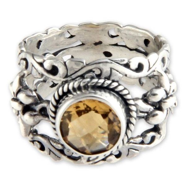 Alternate image for Unique Indonesian Citrine and Silver Cocktail Ring Golden Fleur de Lis