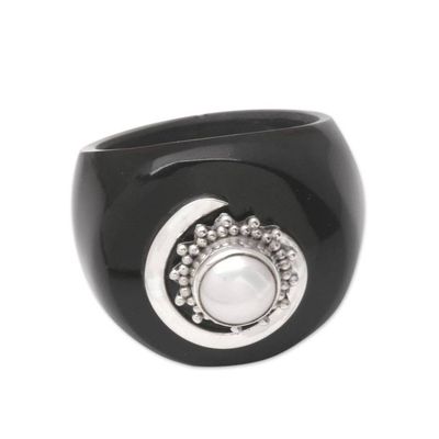 Alternate image for Black Resin and Cultured Pearl Signet Ring French Kiss