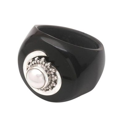 Alternate image for Black Resin and Cultured Pearl Signet Ring French Kiss
