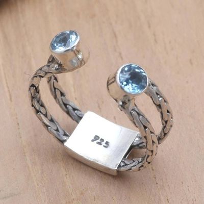 Alternate image for Sterling Silver and Blue Topaz Cocktail Ring Ocean Sparkle