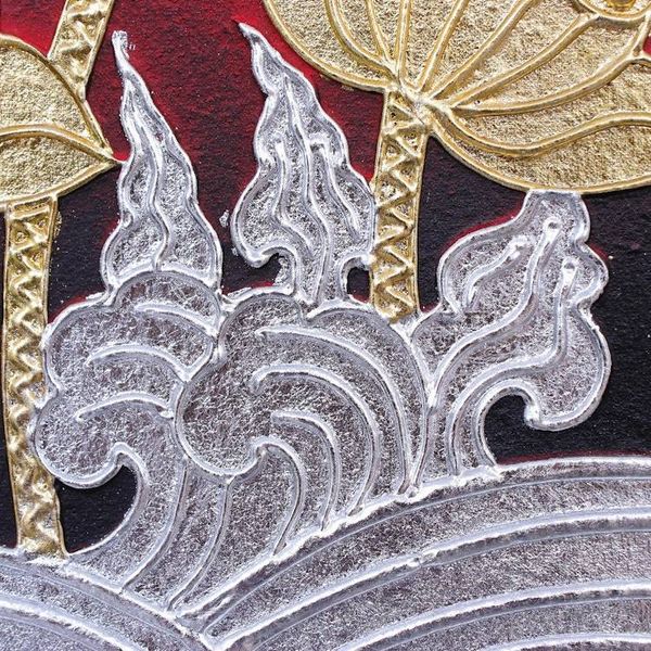 Alternate image for Acrylic and Metallic Foil on Canvas Painting Lotus Wave