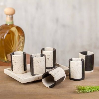 Primary image for Black and Beige Marble Tequila Glasses Set of 6 Bicolor Modernity